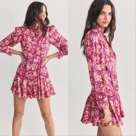 LoveShackFancy Dresses & Skirts - LoveShackFancy Mayberry Floral Mini Dress Magenta Diamond Pink